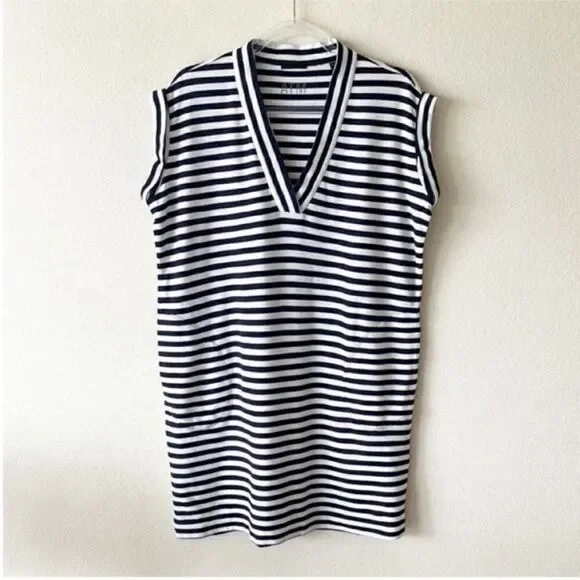 ATM Anthony Thomas Melillo V Neck Navy Striped Shift Dress - Picture 3 of 9